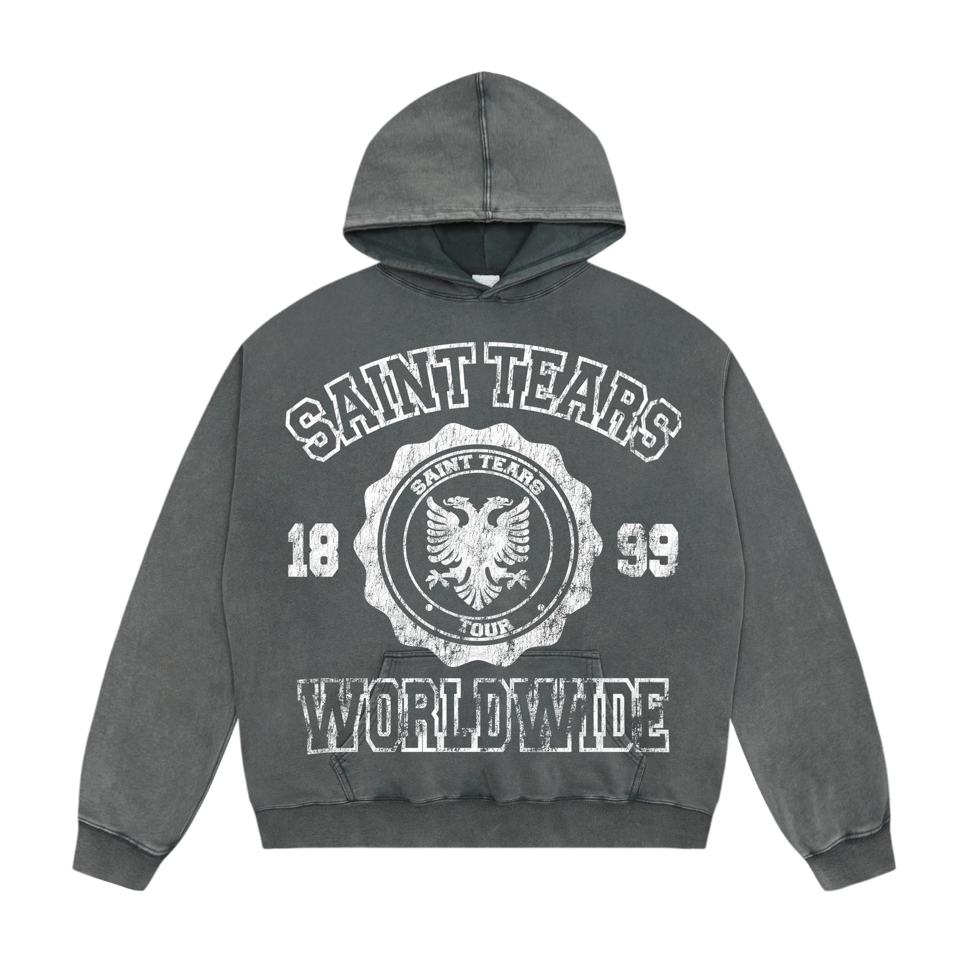 Unbranded Hoodies & Sweatshirts Washed Graphic Print Pullover Hoodie — A 750 Washed gray