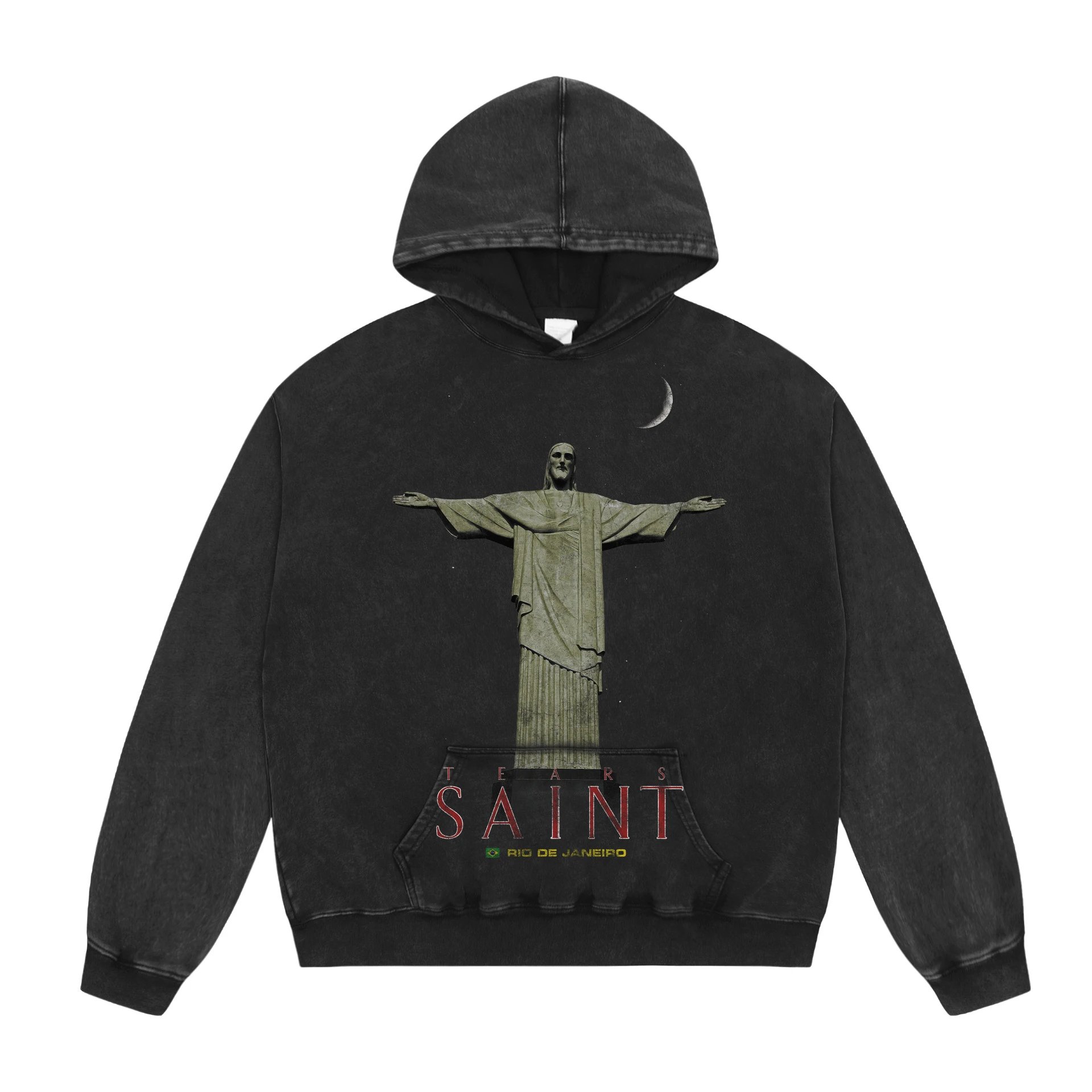 Unbranded Hoodies & Sweatshirts Washed Graphic Print Pullover Hoodie — A 721 Washed black