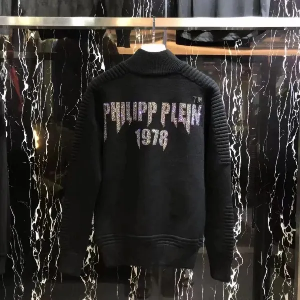 Philipp Plein PP Logo Embroidered Black Wool-Blend Varsity Jacket Outerwear Jacket - 4