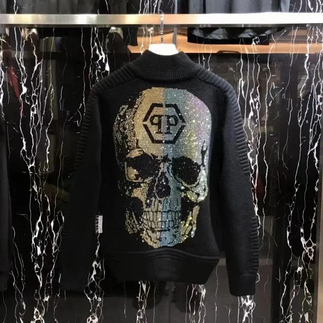 Philipp Plein Knitwear Ribbed Turtleneck Skull Embellished Sweater product detail image 7