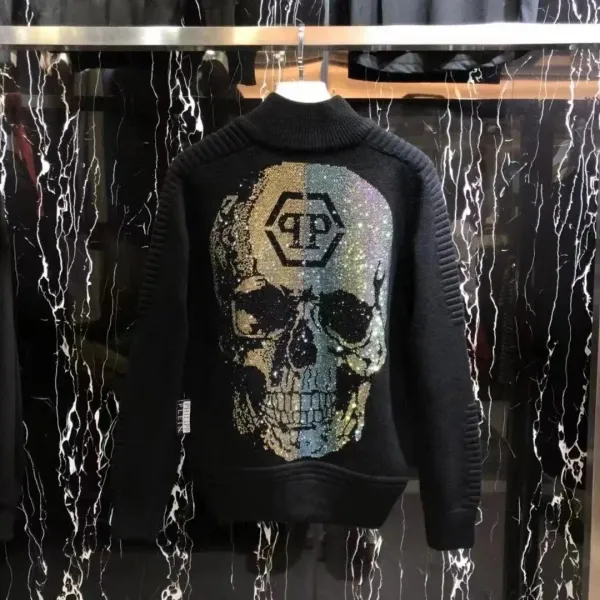 Philipp Plein PP Logo Embroidered Black Wool-Blend Varsity Jacket Outerwear Jacket - 8
