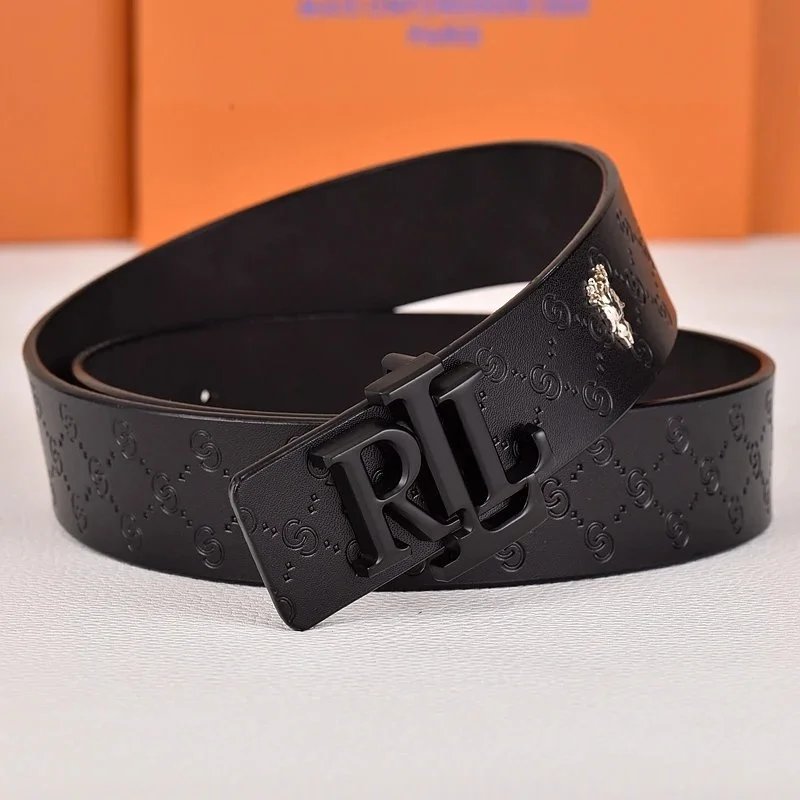 R&L Belts LZ-1 embossed monogram belt with RL buckle — ring black