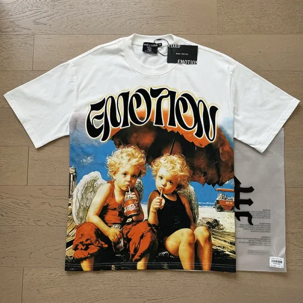 Design Mixed Emotion Graphic Print White T-Shirt T-Shirts - 1
