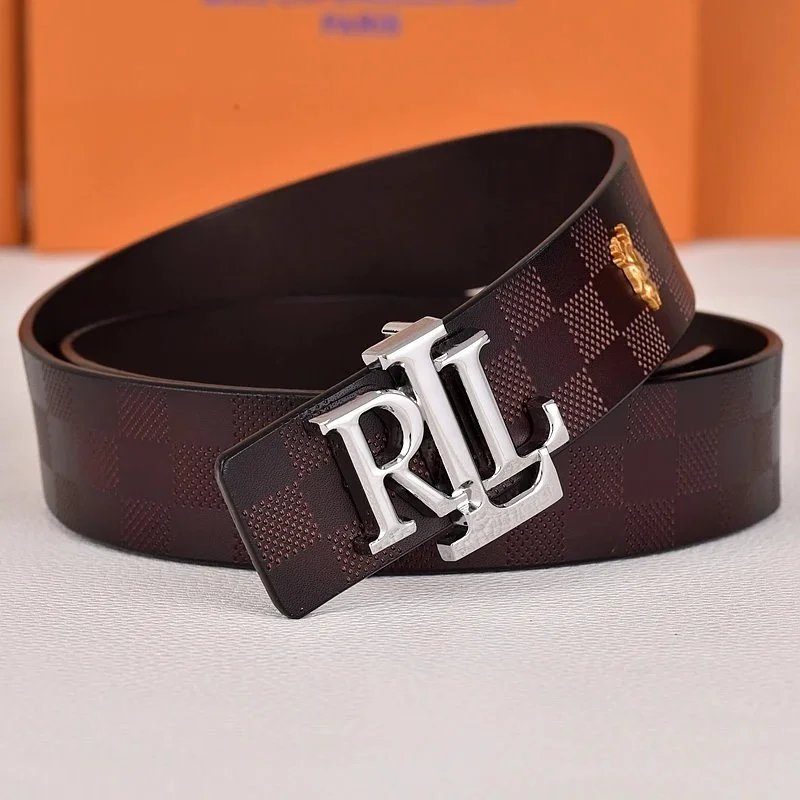 R&L Belts LZ-1 embossed monogram belt with RL buckle — Dark silver