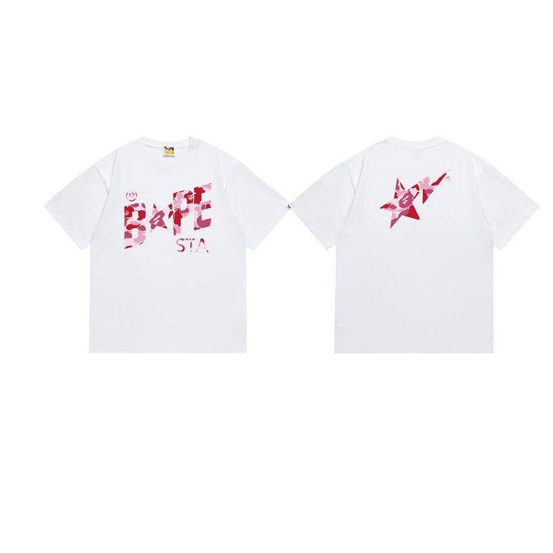 A BATHING APE T-Shirts Graphic Print T-Shirt — 116 white powder