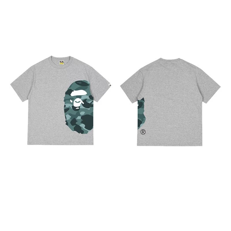 BAPE T-Shirts Side Ape Head Camouflage Print — 1329 gray