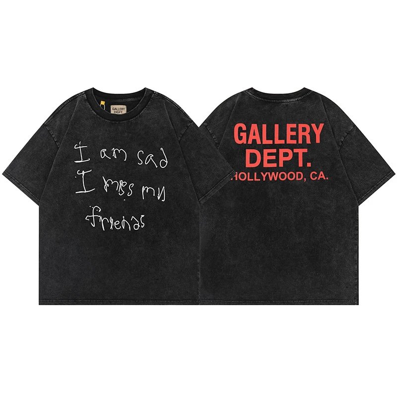 Gallery Dept. T-Shirts Graphic Print Short-Sleeve T-Shirt — Washed Black D115