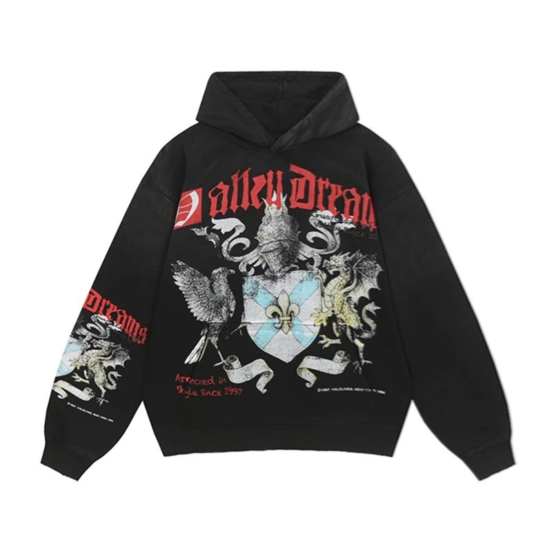 Vale USA Hoodies & Sweatshirts Graphic Print Zip-Up Hooded Sweatshirt — ZFZD3445 black