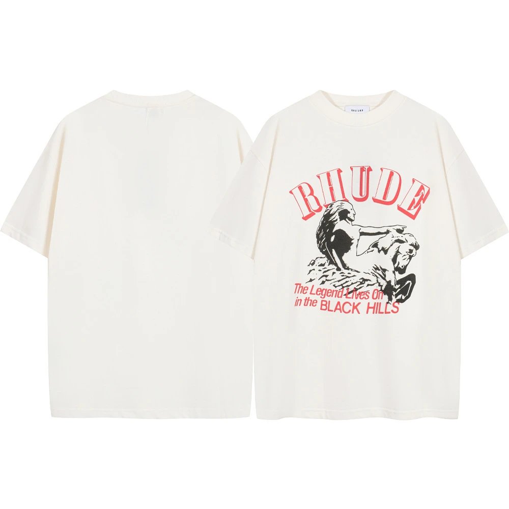 Rhude T-Shirts Graphic Print Short-Sleeve T-Shirt — 8057 white