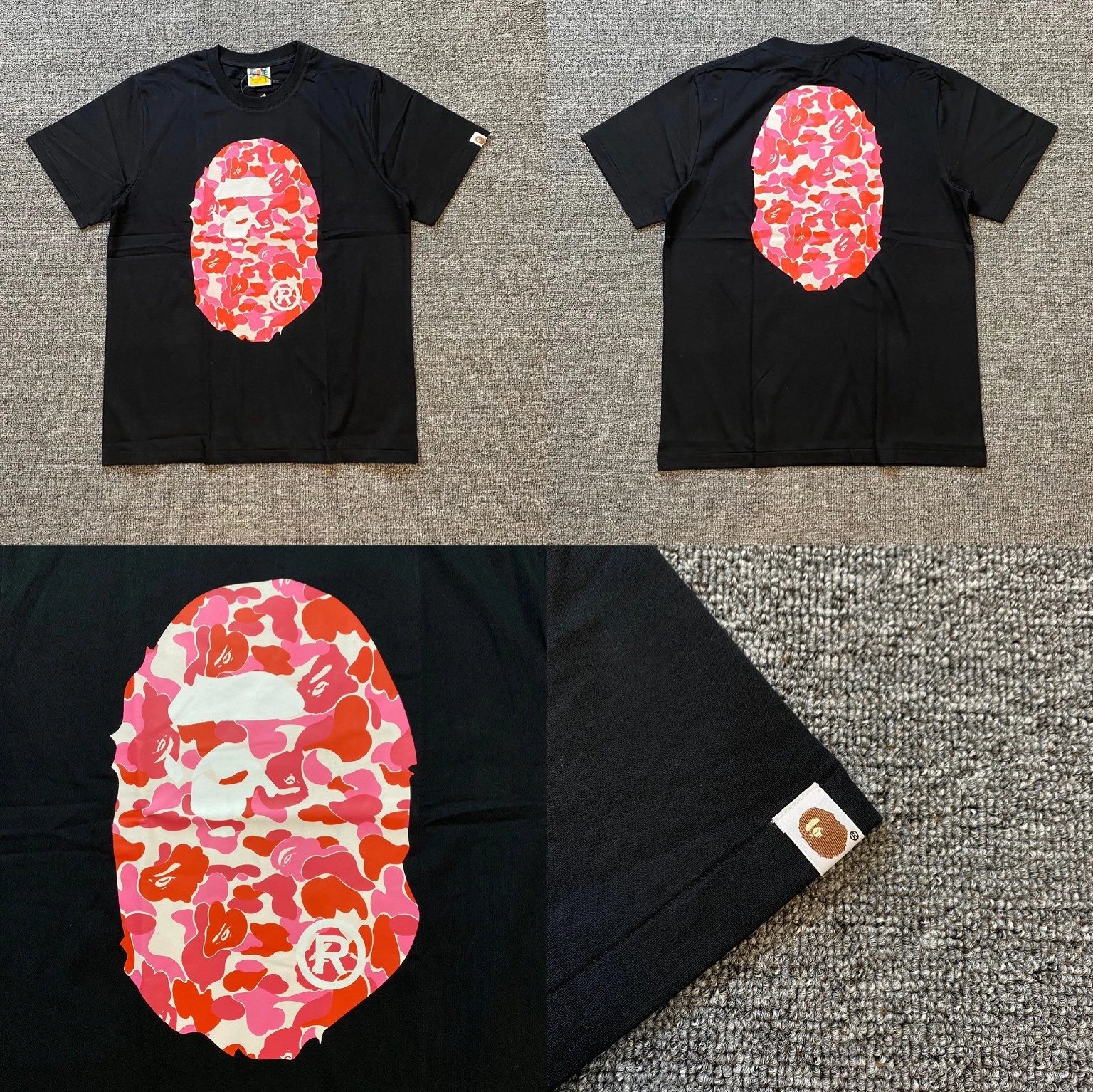BAPE T-Shirts Short-Sleeve Graphic T-Shirt — XX363 Black Pink
