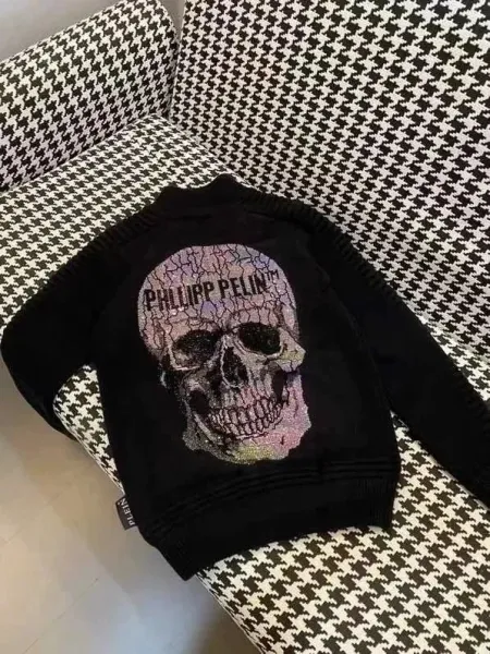 Philipp Plein PP Logo Embroidered Black Wool-Blend Varsity Jacket Outerwear Jacket - 11