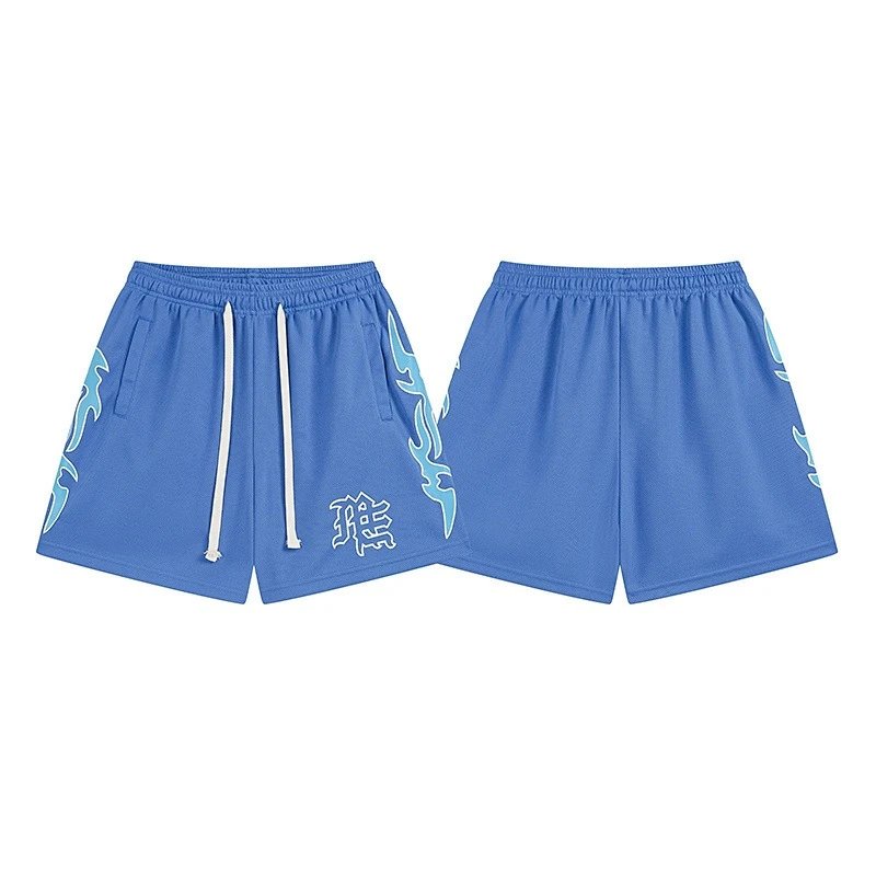 Mixed Emotion Matching Sets Short-Sleeve Button-Up Shirt and Drawstring Shorts Set — X0025 Blue