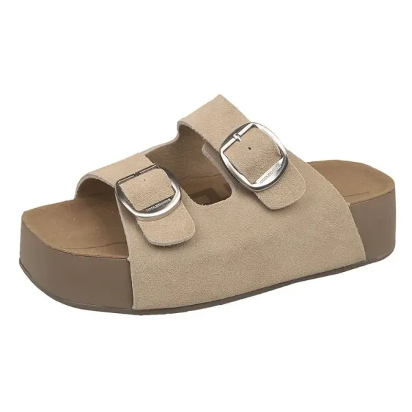 Birkenstock Arizona Platform Suede Beige Sandals - 1