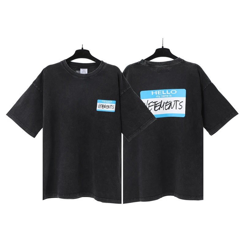 Vetements T-Shirts Washed graphic logo print — Washing water black label hot stamping 7038