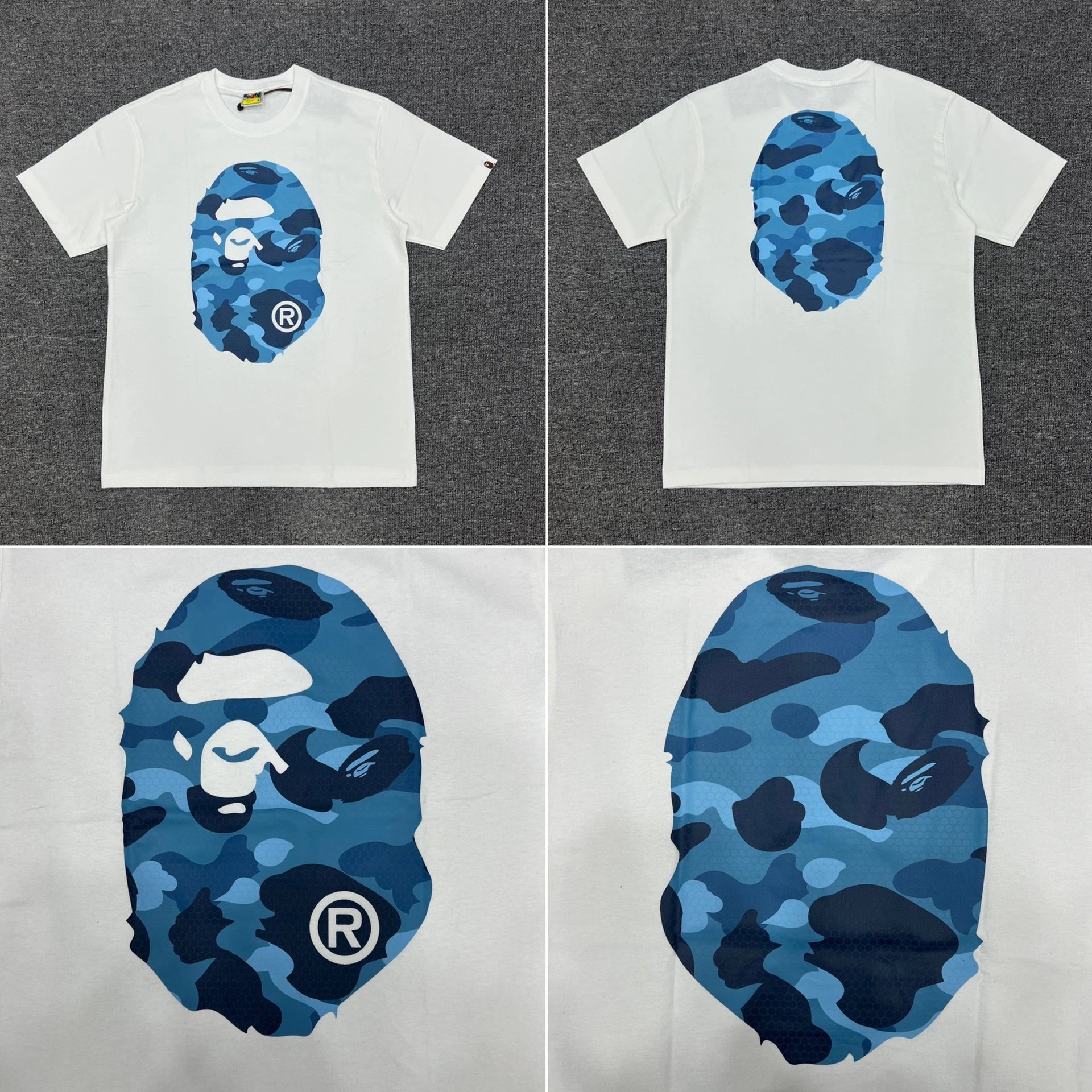 A Bathing Ape T-Shirts Short-Sleeve Head Graphic T-Shirt — XX026 White and Blue