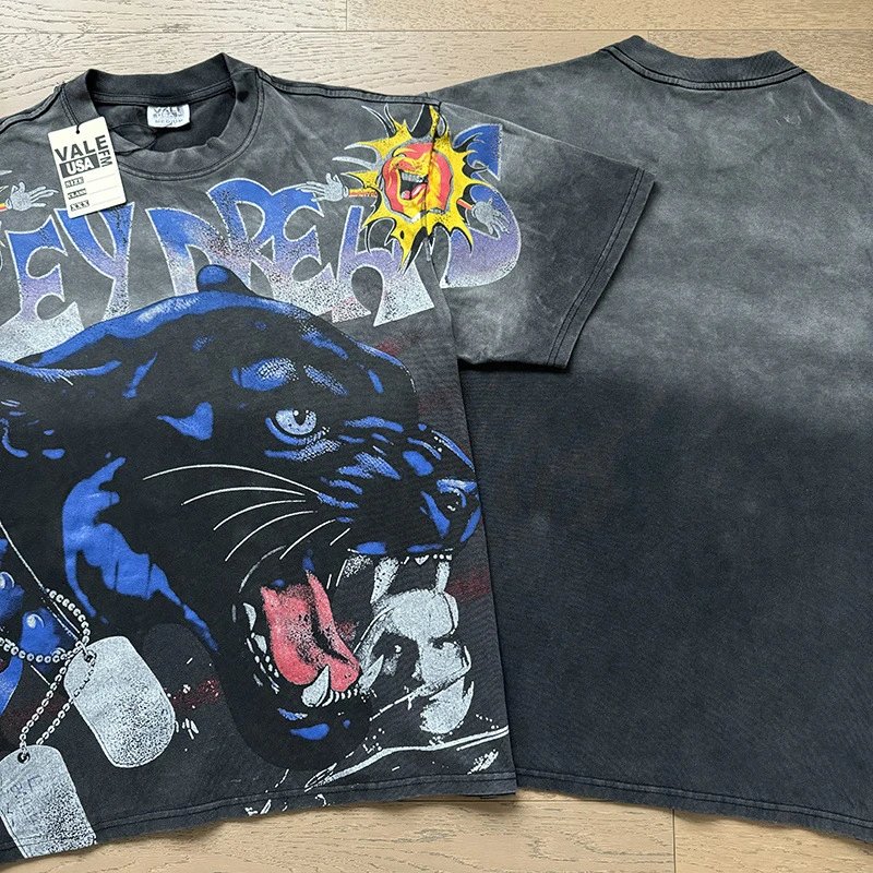 VALE USA T-Shirts Washed Rhinestone Graphic Short-Sleeve T-Shirt — 8109 wash water black