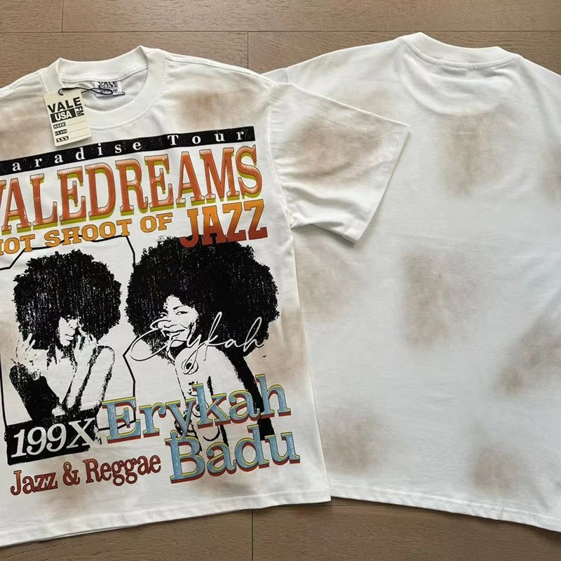 VALE USA T-Shirts Washed Rhinestone Graphic Short-Sleeve T-Shirt — 8116 washed white