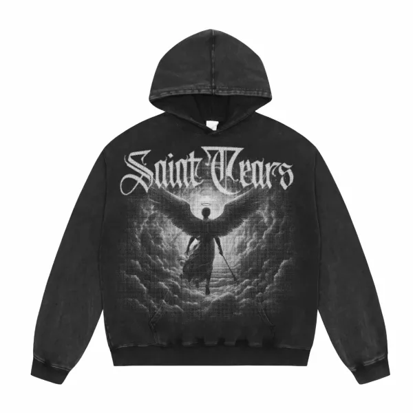 Saint Tears Angelic Wings Washed Black Hoodie - 1