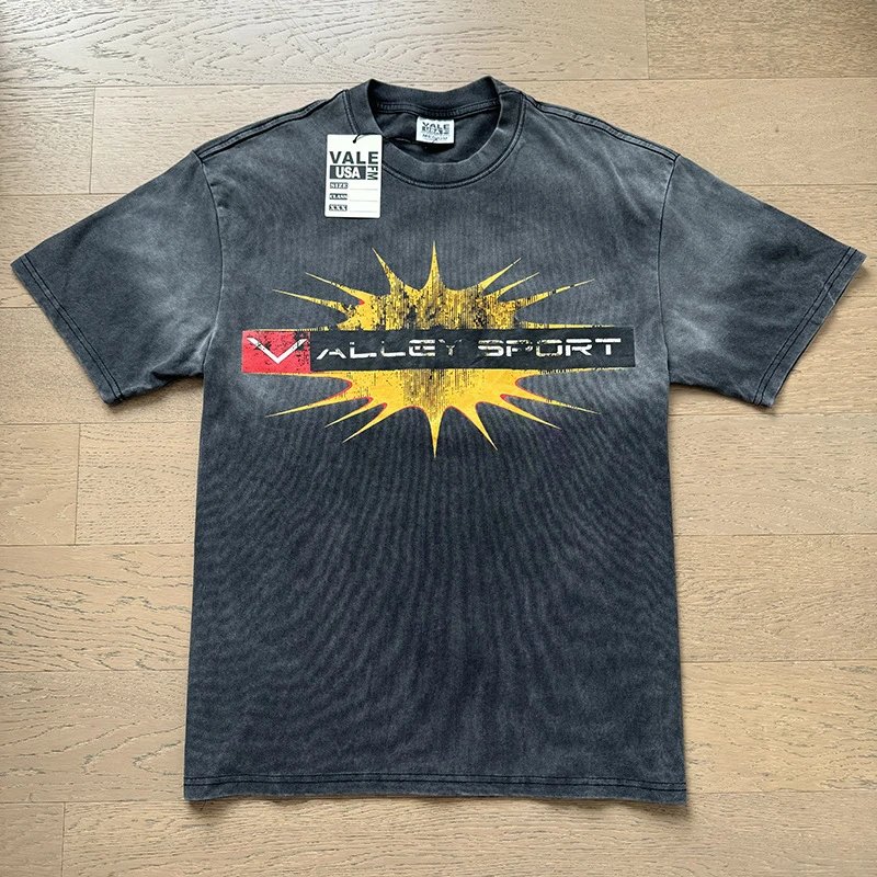 VALE USA T-Shirts Washed Rhinestone Graphic Short-Sleeve T-Shirt — 8139 Washed black