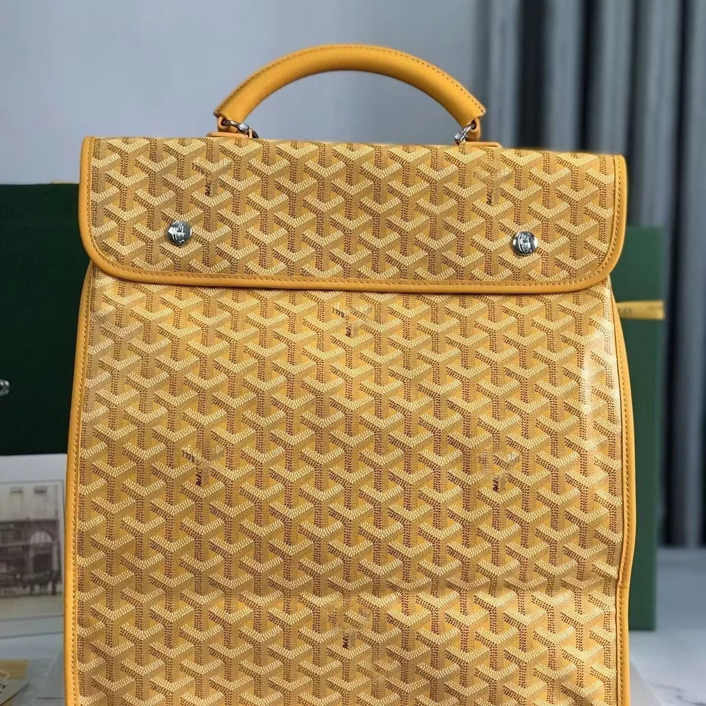 Goyard Backpacks Chevron-pattern flap backpack with top handle — Yellow Backpack 36*32*16 CM