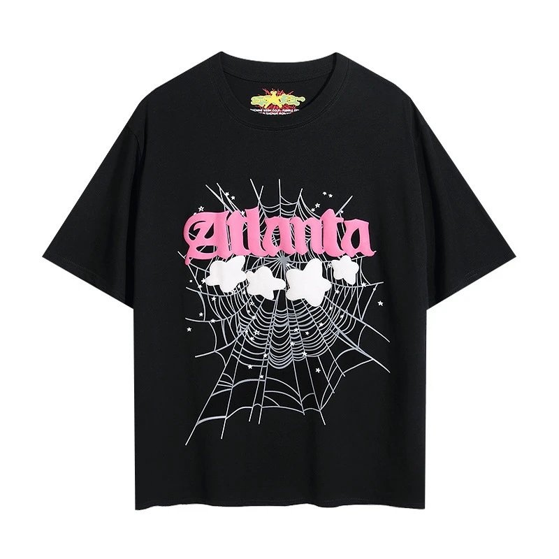 Sp5der T-Shirts Spiderweb Graphic Short-Sleeve T-Shirt — 6019#Black