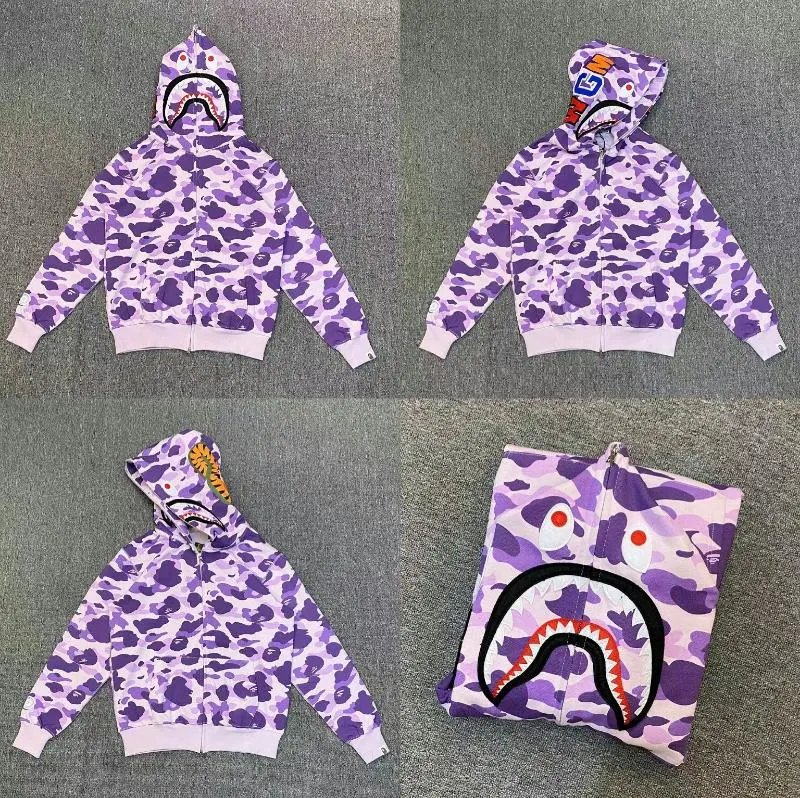 A Bathing Ape Hoodies & Sweatshirts Shark full-zip camouflage hoodie — XX096 Taro Purple