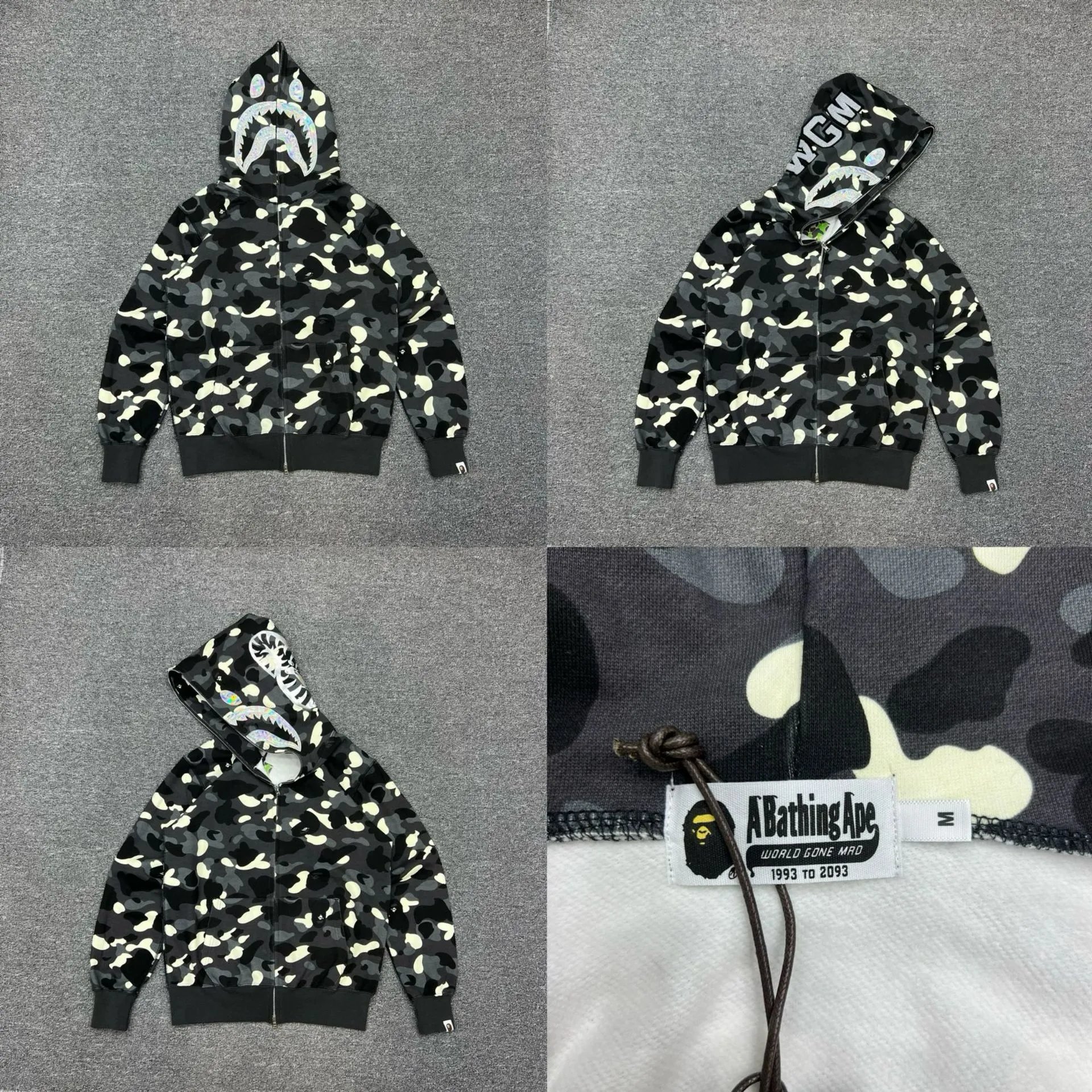 A Bathing Ape Hoodies & Sweatshirts Shark full-zip camouflage hoodie — xx091 black