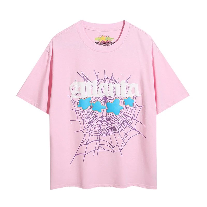 Sp5der T-Shirts Spiderweb Graphic Short-Sleeve T-Shirt — 6019#Pink
