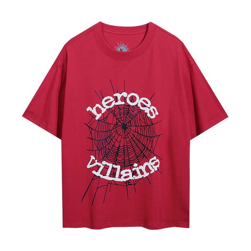Sp5der T-Shirts Spiderweb Graphic Short-Sleeve T-Shirt — 6004#Red