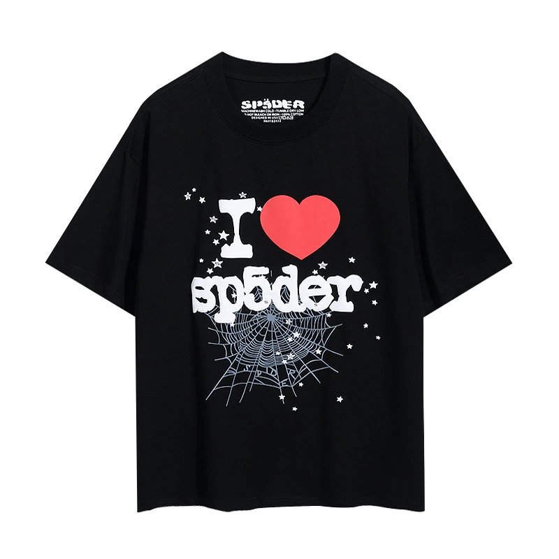 Sp5der T-Shirts Spiderweb Graphic Short-Sleeve T-Shirt — 6014#Black