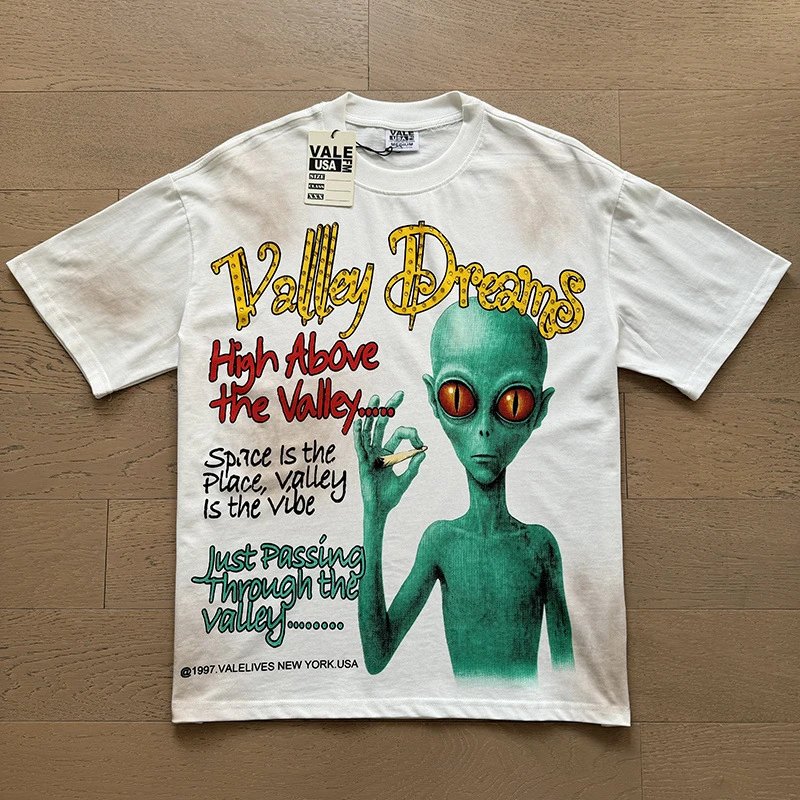 VALE USA T-Shirts Washed rhinestone graphic crew-neck T-shirt — 8071 Wash water white rhinestones