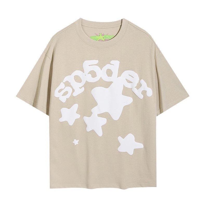 Sp5der T-Shirts Spiderweb Graphic Short-Sleeve T-Shirt — 6009#Apricot color
