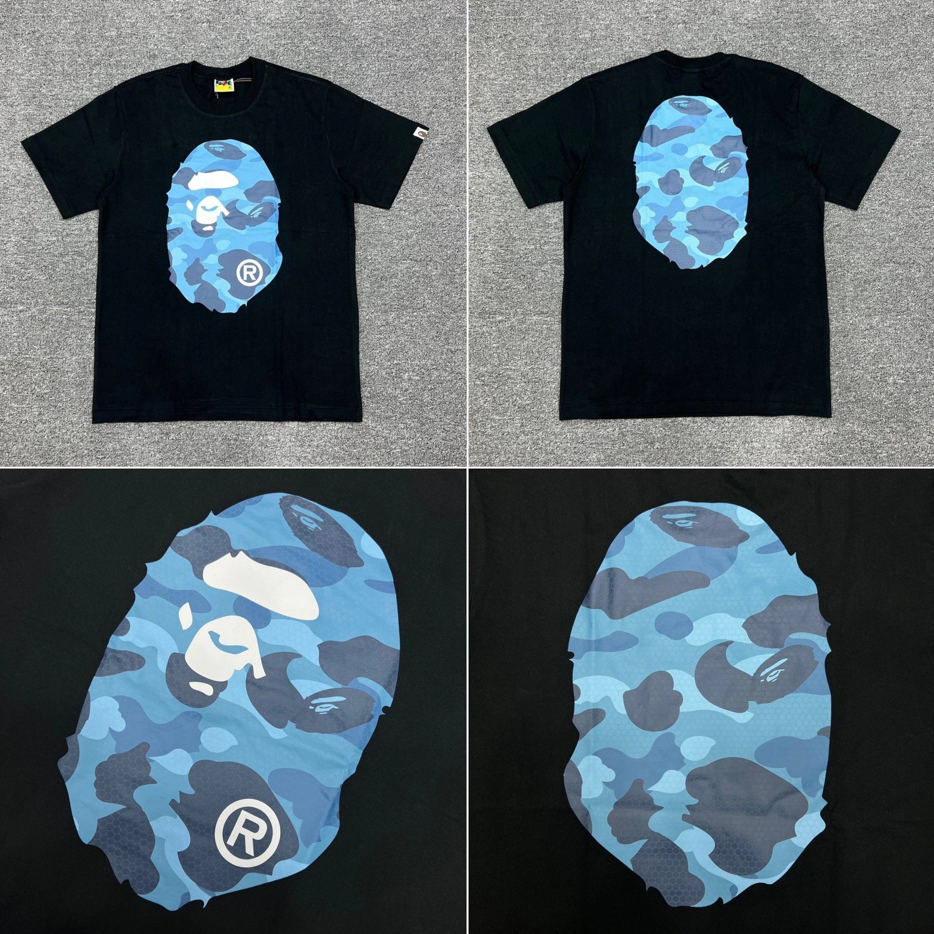 A Bathing Ape T-Shirts Short-Sleeve Head Graphic T-Shirt — XX026 Black and Blue