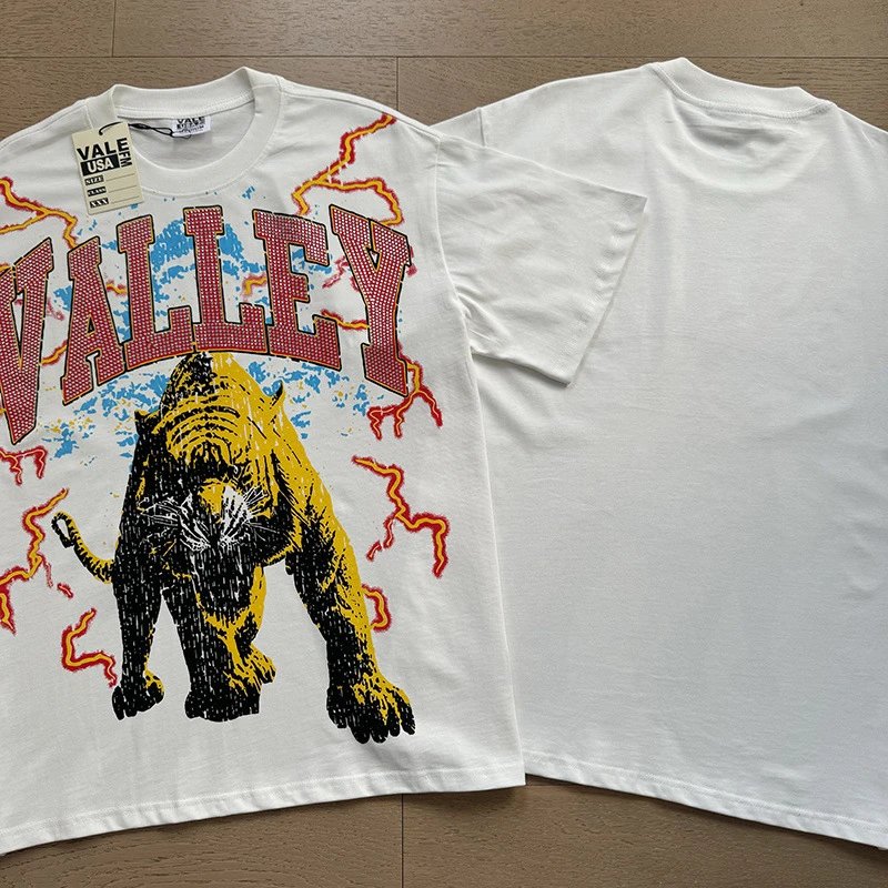 VALE USA T-Shirts Washed Rhinestone Graphic Short-Sleeve T-Shirt — 8115 Washed white