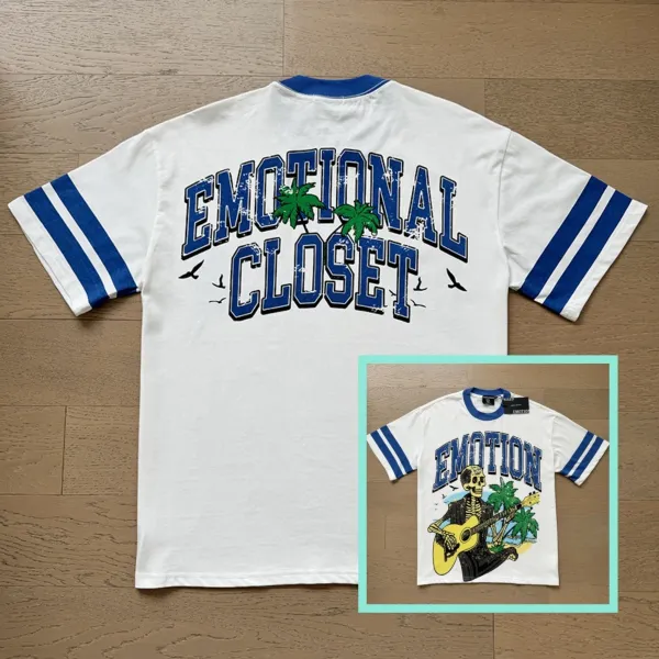 Design Emotional Closet Graphic Tee White with Blue Stripes T-Shirt T-Shirts - 1