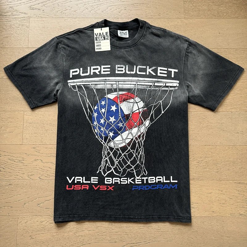 VALE USA T-Shirts Washed Rhinestone Graphic Short-Sleeve T-Shirt — 8138 Washed black
