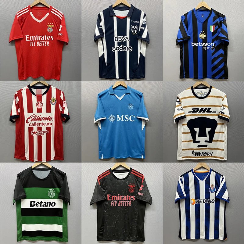 Assorted Football Club Jerseys in Various Colors and Designs