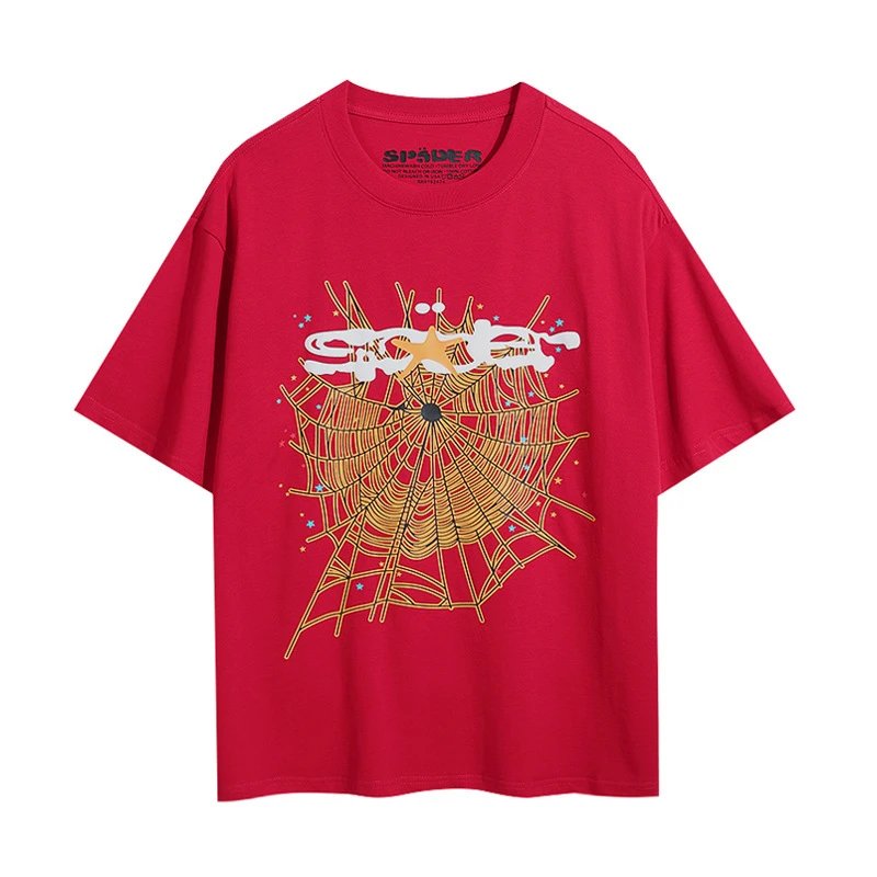 Sp5der T-Shirts Spiderweb Graphic Short-Sleeve T-Shirt — 6017#Red