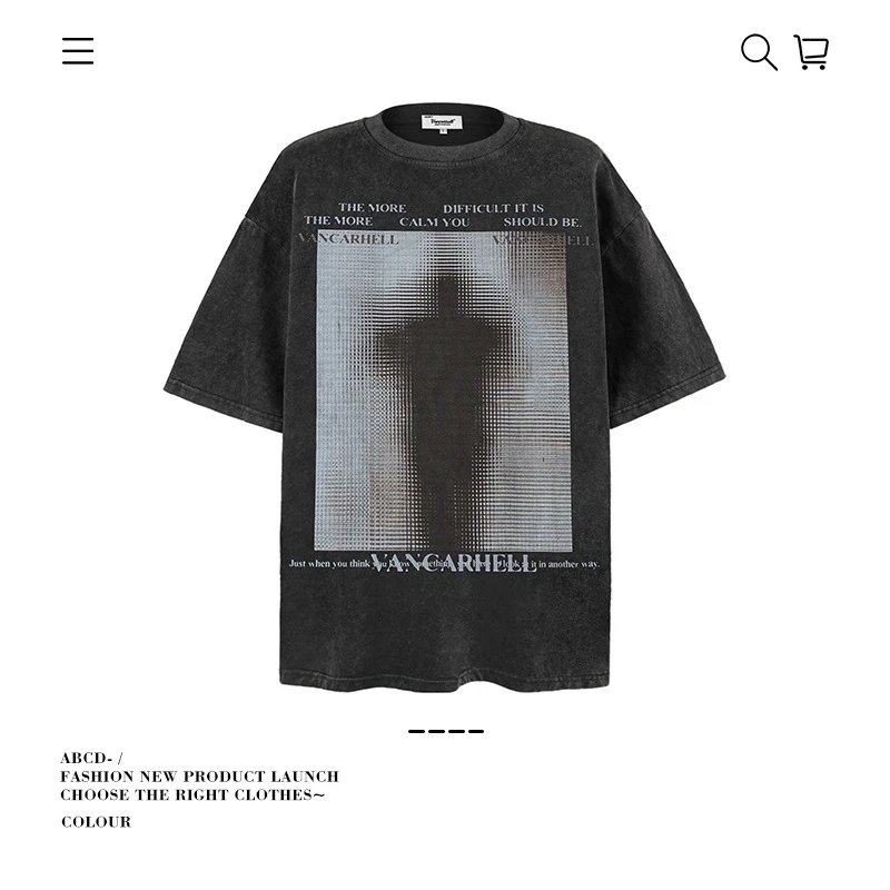 VANCARHELL T-Shirts Oversized graphic-print crew-neck T-shirt — 8321-Washed black