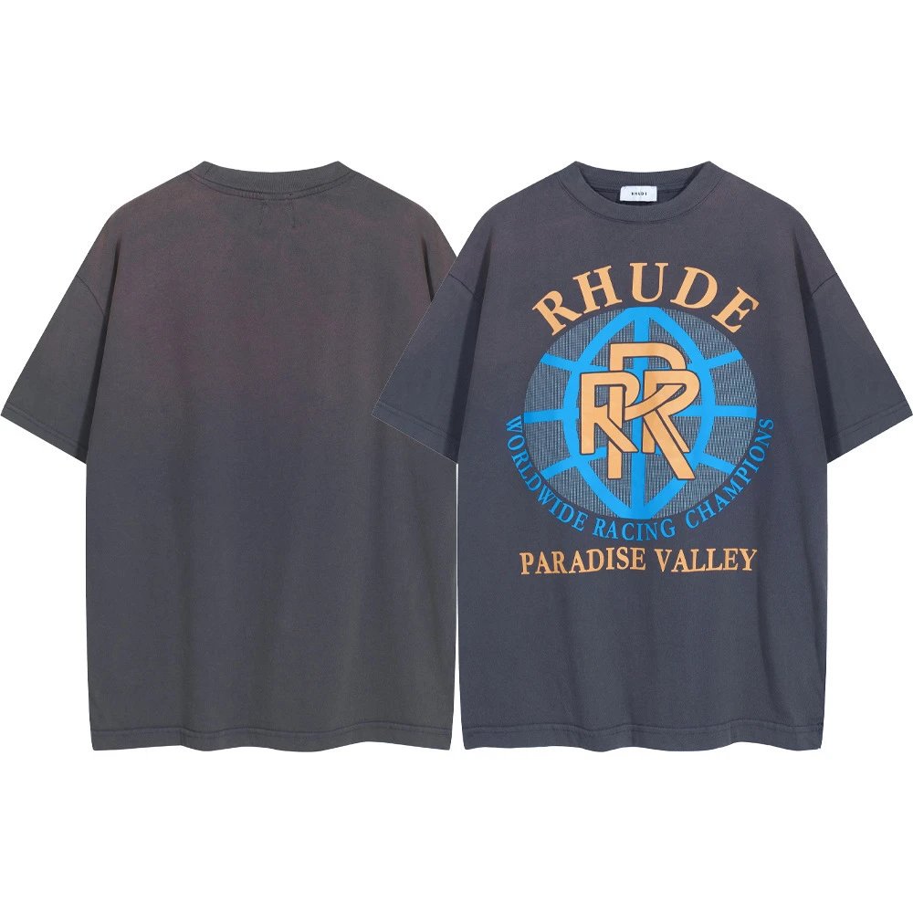 Rhude T-Shirts Graphic Print Short-Sleeve T-Shirt — 8042 gray coffee