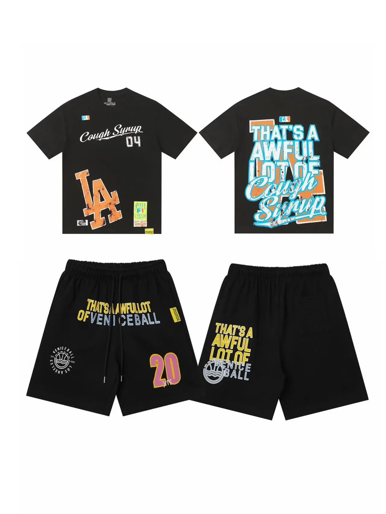 Unbranded Shorts Graphic Print Drawstring — T 2501#Set Active Black