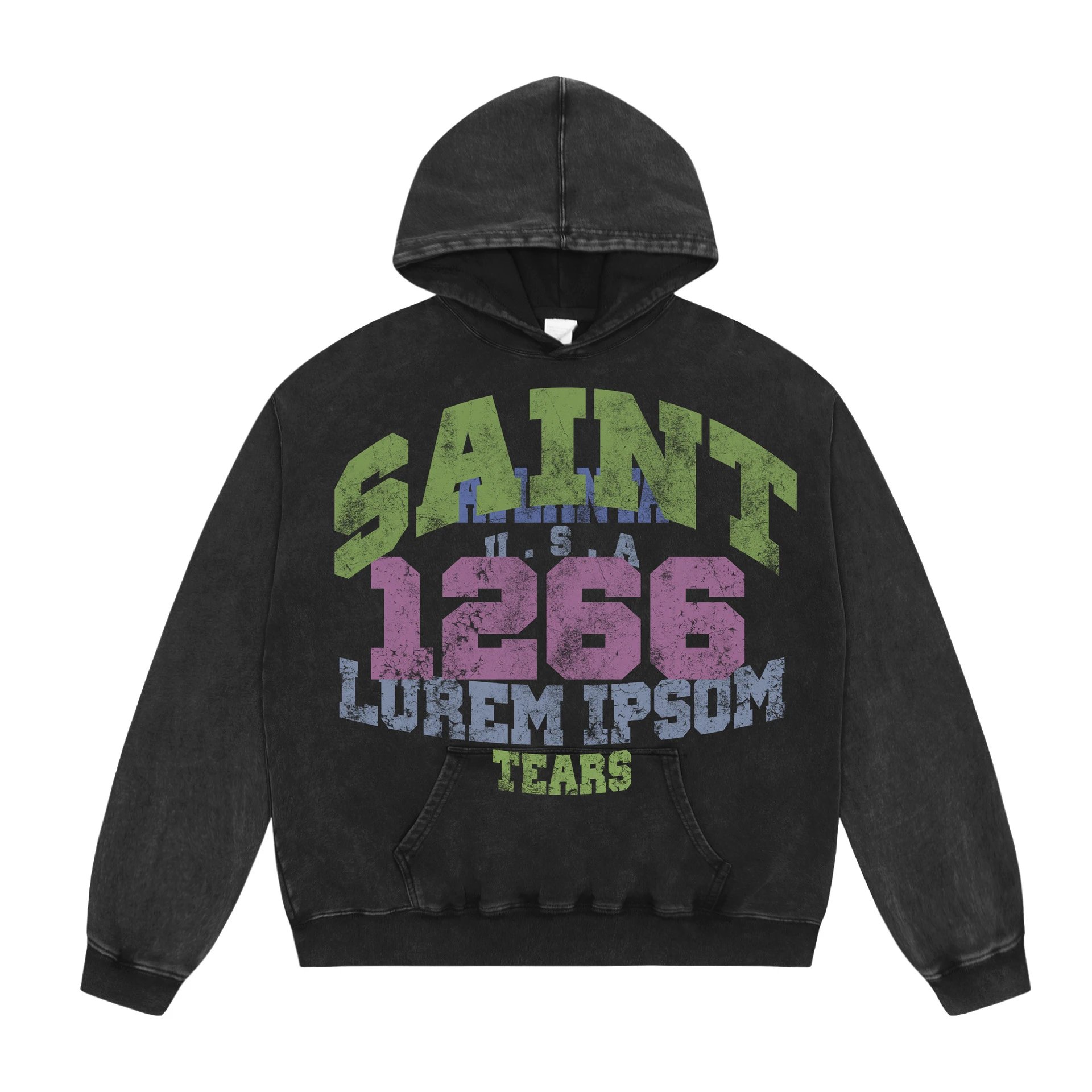 Unbranded Hoodies & Sweatshirts Washed Graphic Print Pullover Hoodie — A 716 Washed black