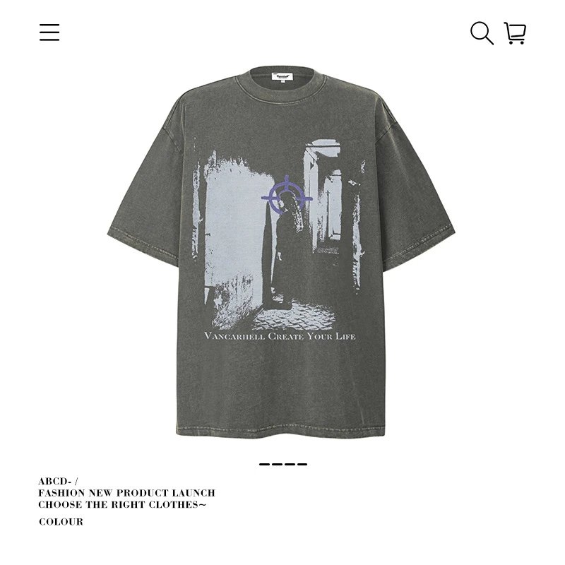 VANCARHELL T-Shirts Oversized graphic-print crew-neck T-shirt — 9700-fried flower ash