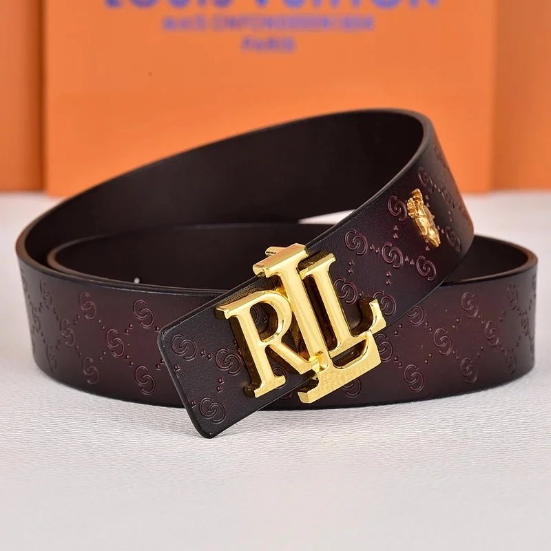 R&L Belts LZ-1 embossed monogram belt with RL buckle — Dark Ring Gold
