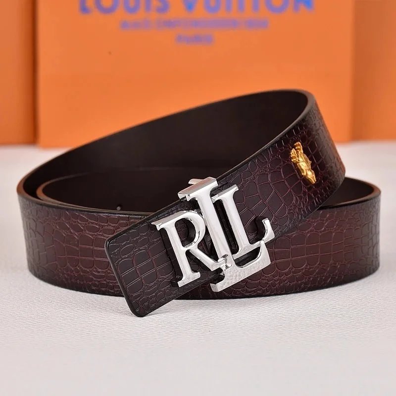 R&L Belts LZ-1 embossed monogram belt with RL buckle — Dark Alligator Silver