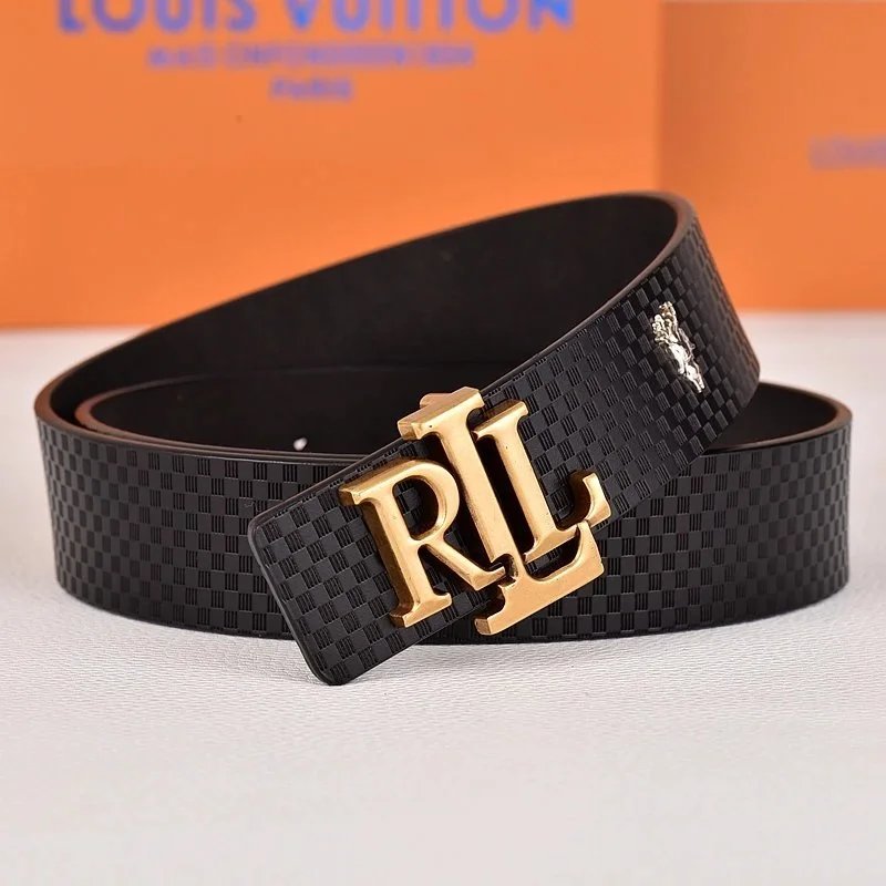 R&L Belts LZ-1 embossed monogram belt with RL buckle — Plaid copper
