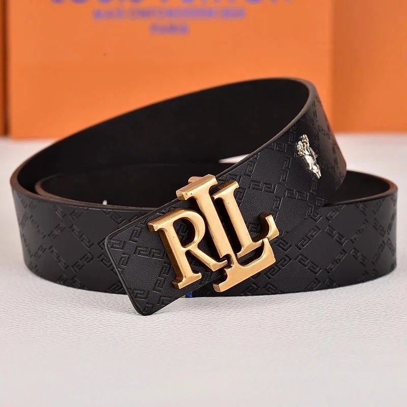 R&L Belts LZ-1 embossed monogram belt with RL buckle — Lock copper