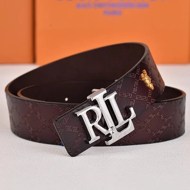 R&L Belts LZ-1 embossed monogram belt with RL buckle — Dark lock silver
