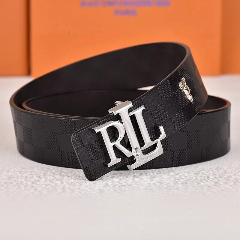 R&L Belts LZ-1 embossed monogram belt with RL buckle — square grain silver