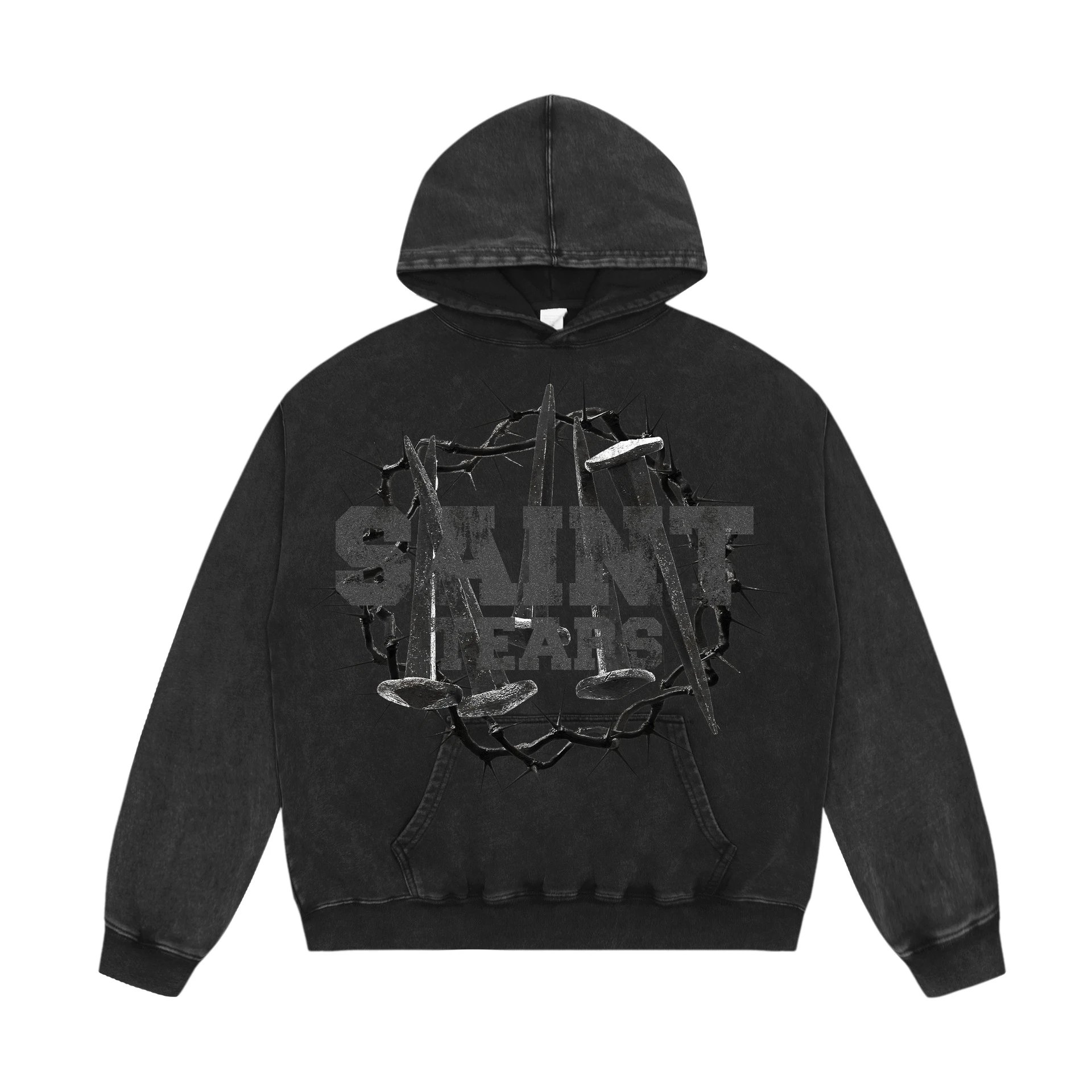 Unbranded Hoodies & Sweatshirts Washed Graphic Print Pullover Hoodie — A 730 Washed black